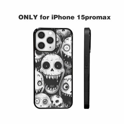 iPhone 15 Pro Max Case — Black And White Monster Face Collage, Custom Phone Case