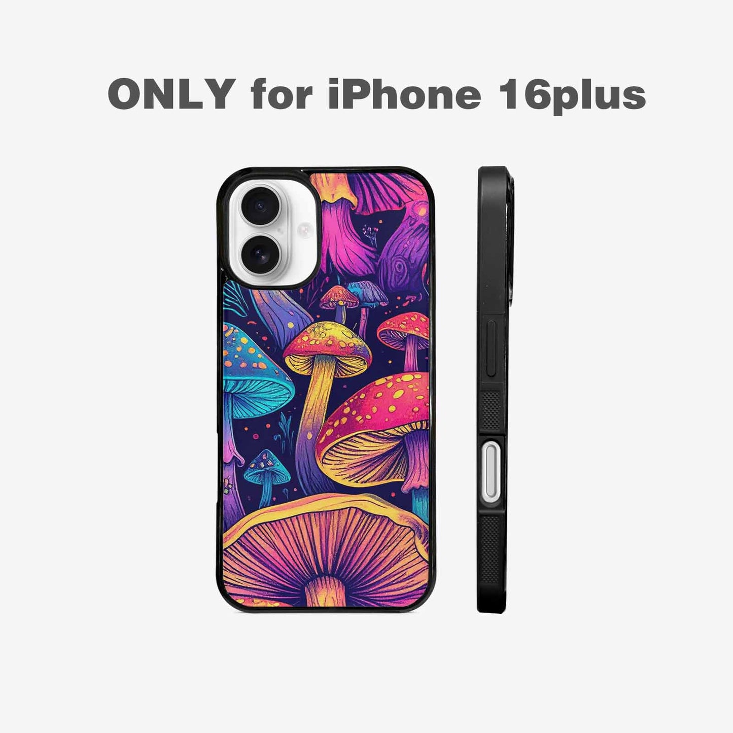iPhone 16 Plus Case — Mushroom Psychedelic Art Seamless Pattern Vibrant, Custom Made Phone Cover