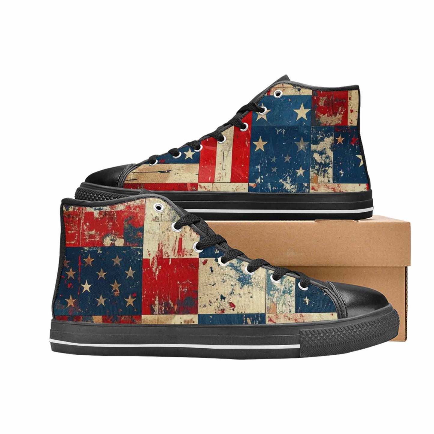 MEN'S American Flag Stars High Top Canvas Grunge Custom Shoes