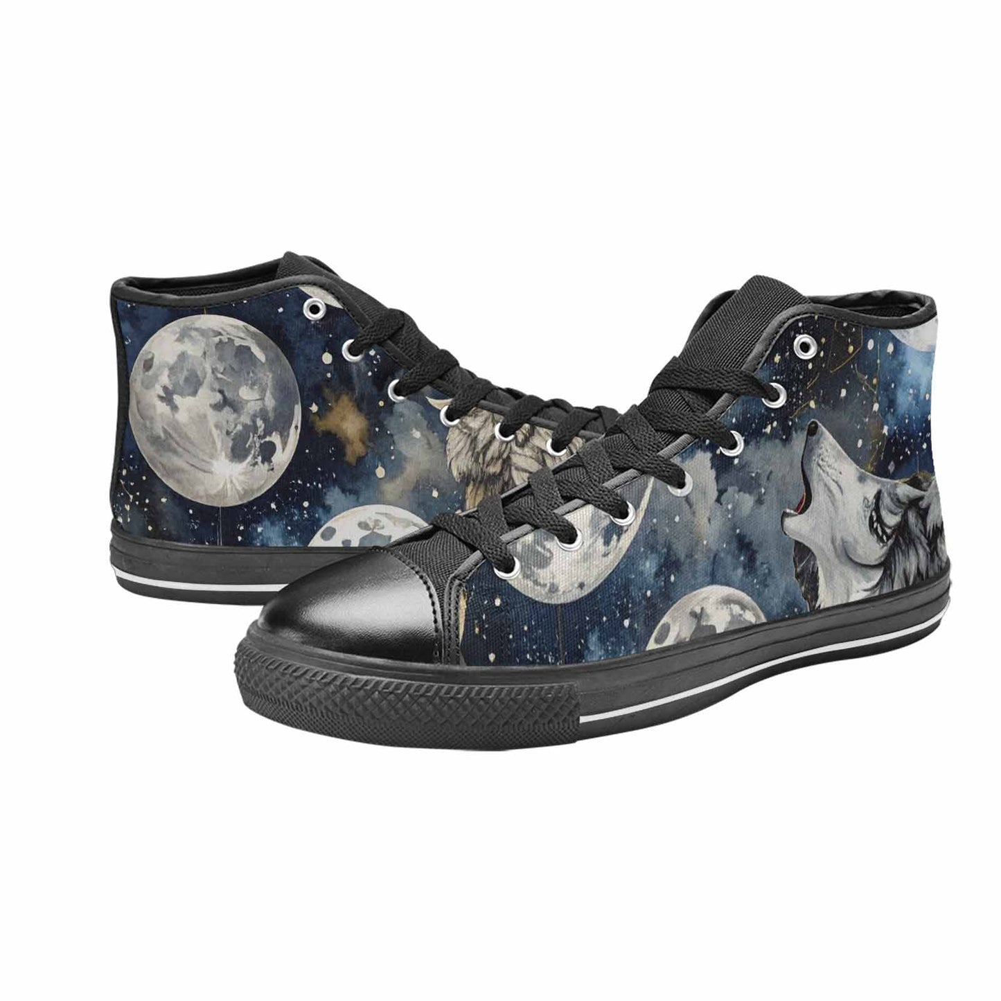 WOMEN'S Wolf Silhouette Moon High Top Canvas Dreamcore Custom Sneakers