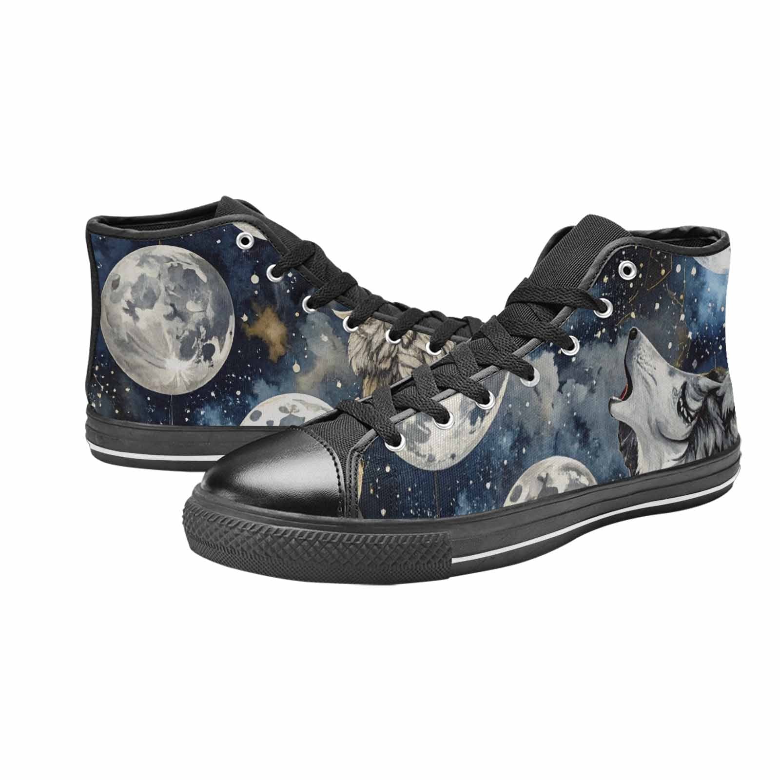 WOMEN'S Wolf Silhouette Moon High Top Canvas Dreamcore Custom Sneakers