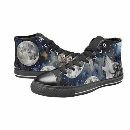 WOMEN'S Wolf Silhouette Moon High Top Canvas Dreamcore Custom Sneakers