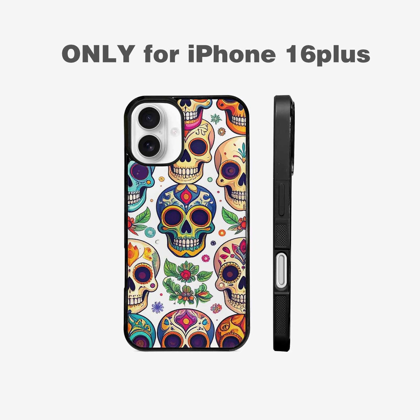 iPhone 16 Plus Case — Vibrant Skull Seamless, Custom Art Phone Cover