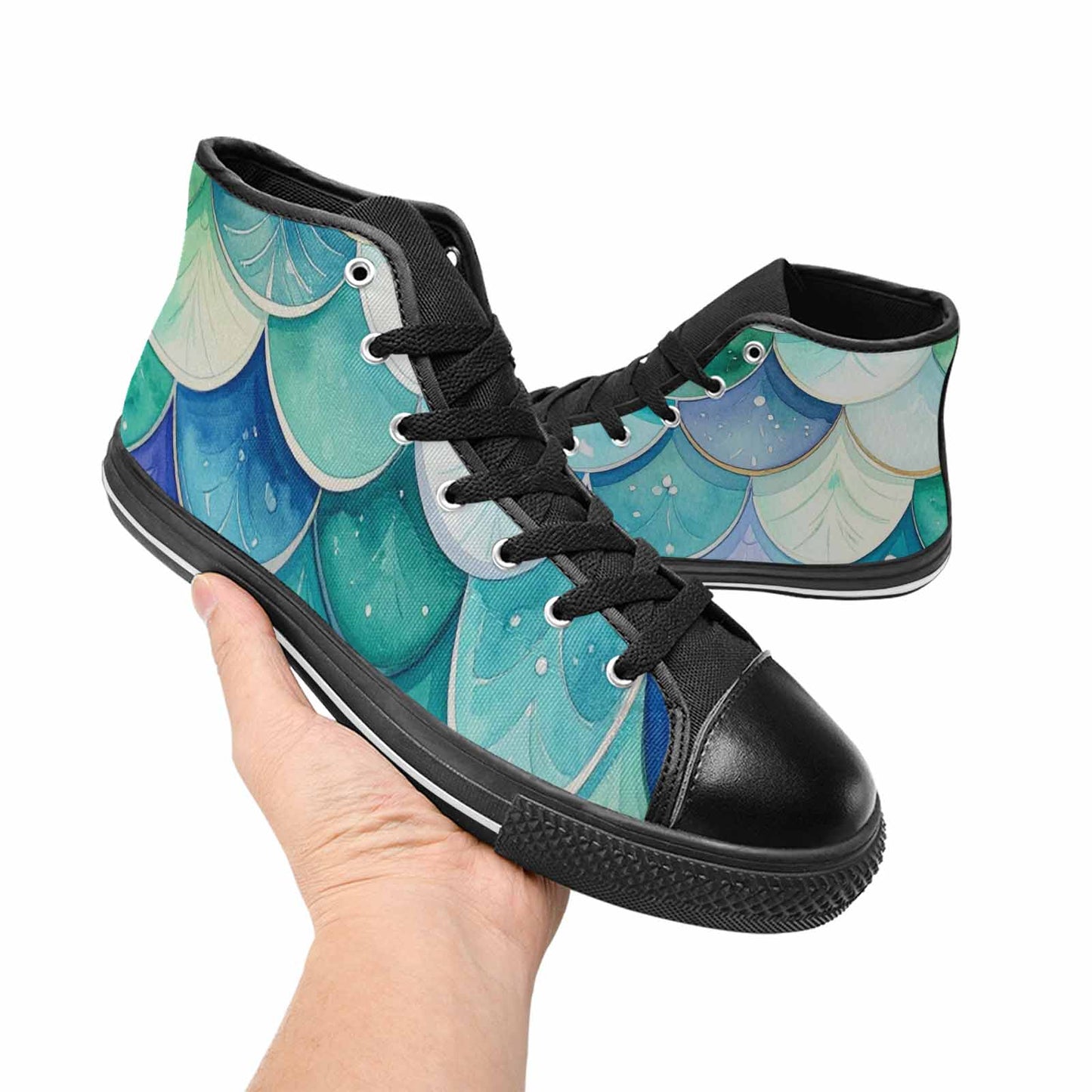 WOMEN'S Mermaid Scale High Top Canvas Vibrant Chaos Custom Shoes