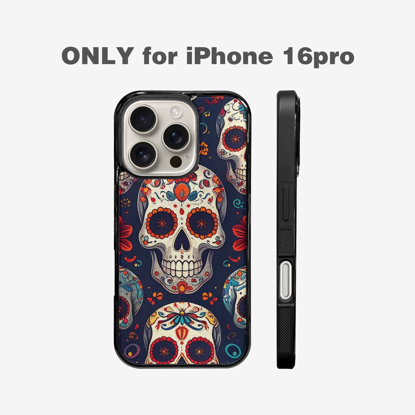 iPhone 16 Pro Case — Day Dead Sugar Skull Art 100s, Custom Phone Case