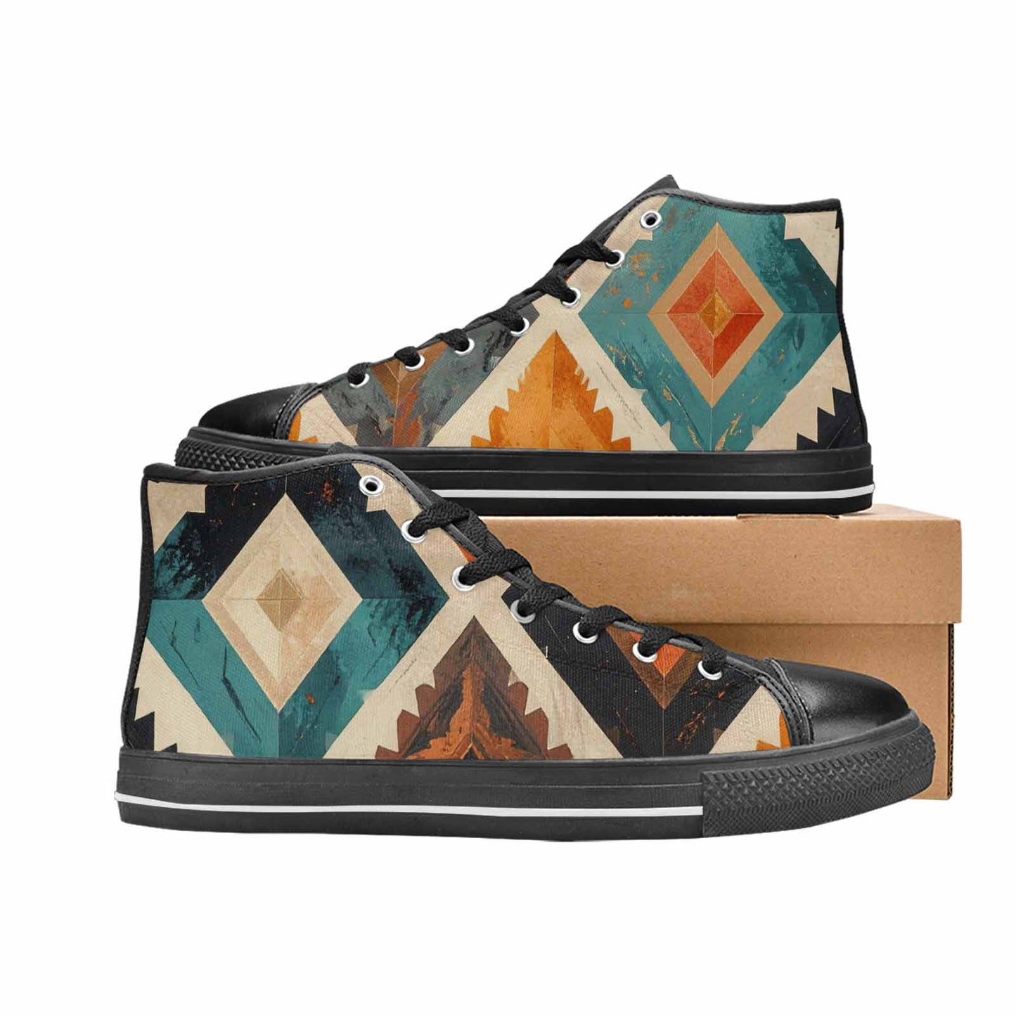 MEN'S Southwestern Geometric Diamond High Top Canvas Grunge Shoes