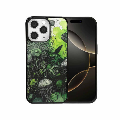 iPhone 15 Pro Max Case — Sea Creature Burst Black Green Ink, Custom Made Phone Cover