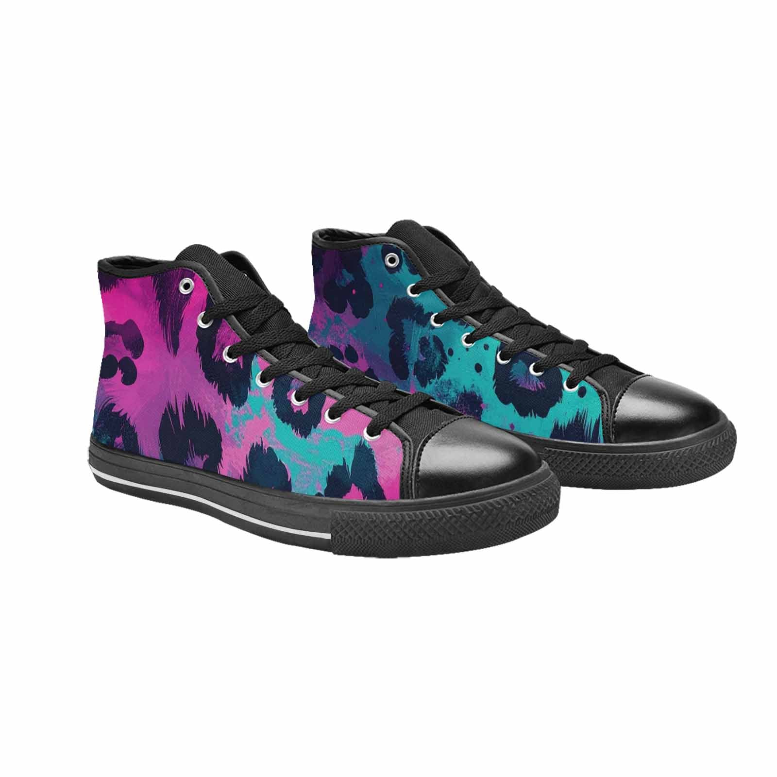 MEN'S Leopard Neon Pink Teal Airbrush High Top Canvas Dark Academia Custom Shoes