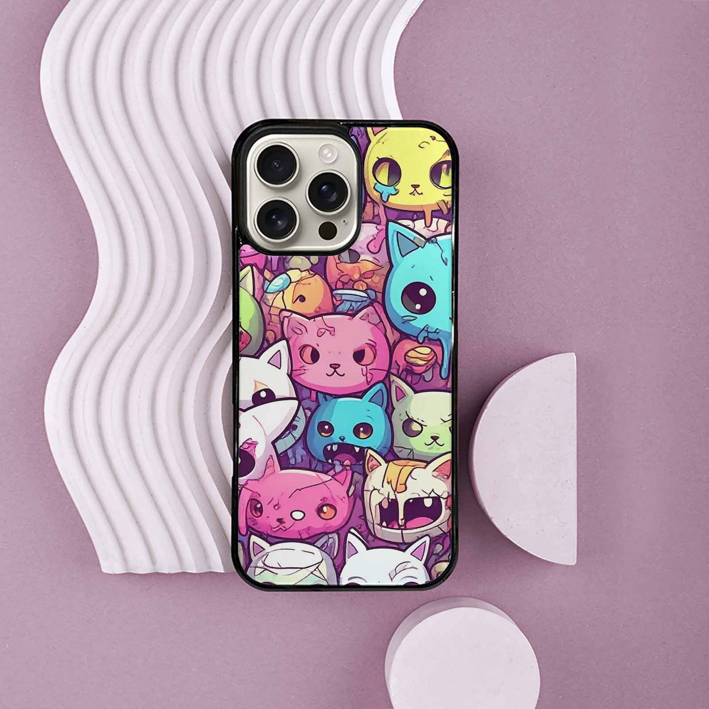iPhone 16 Pro Max Case — Pastel Gore Cat Character Pattern Hundreds, Personalized Phone Case