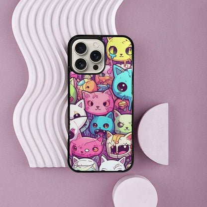 iPhone 16 Pro Max Case — Pastel Gore Cat Character Pattern Hundreds, Personalized Phone Case