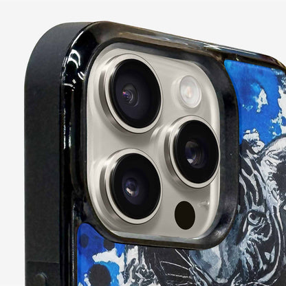 iPhone 16 Pro Max Case — Animal Print Black Blue Ink Animal, Original Design Phone Case