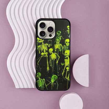 iPhone 16 Pro Max Case — Skeletons Neon Green Glow Skeletons Pattern, Original Design Phone Case