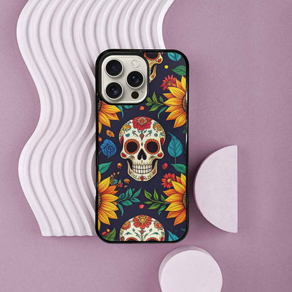 iPhone 16 Pro Max Case — Sunflowers Hundreds Of Skulls Art Seamless, Customized Protective Case