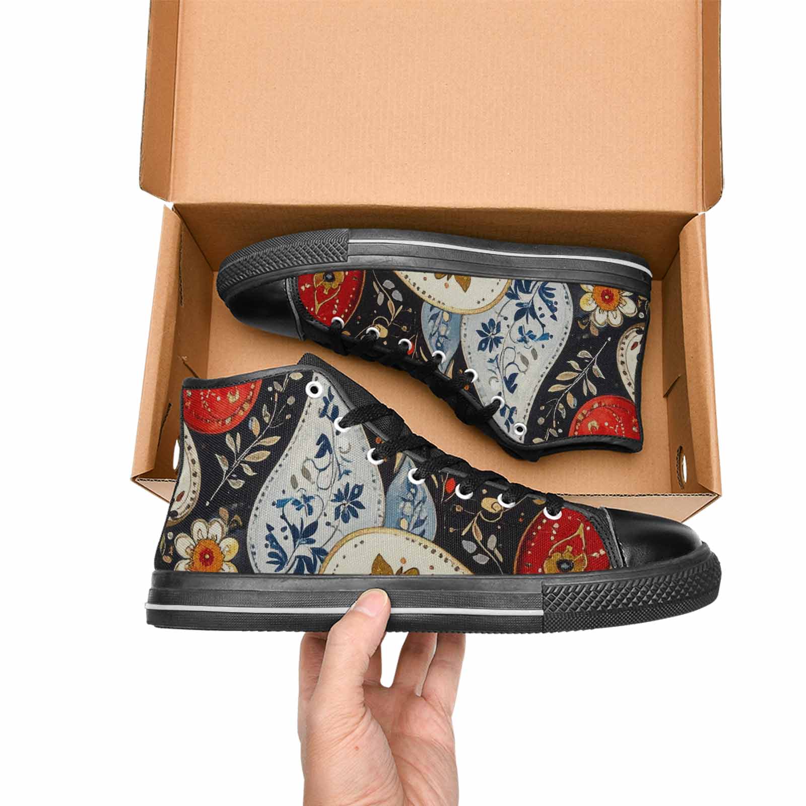 MEN'S Paisley Bandana High Top Canvas Grunge Custom Sneakers