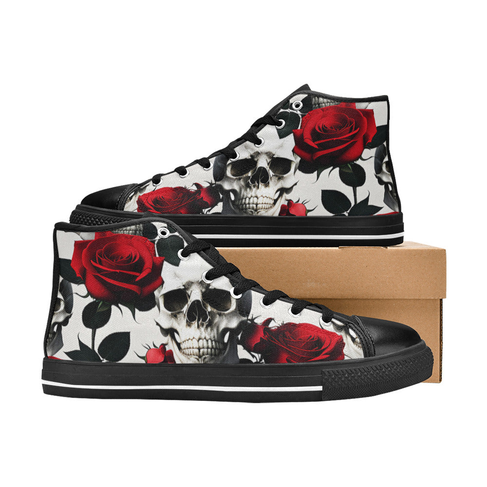 WOMEN'S Skulls Roses Deluxe 10 High Top Canvas Cottagecore Shoes