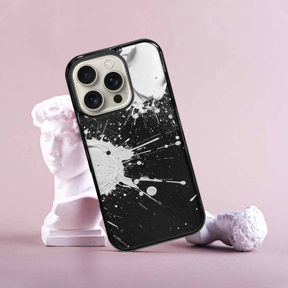 iPhone 16 Pro Case — White Ink Splatter Texture On Black, Personalized Phone Case