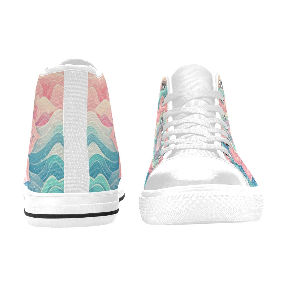 KIDS' Firefly_Pastel Wave Mandala High Top Canvas Wallpaper Art Custom Shoes
