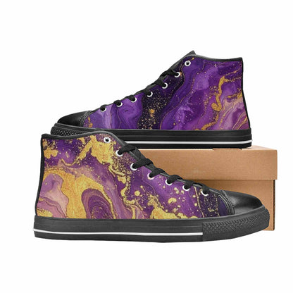 WOMEN'S Starry Night Nebula Brushstroke High Top Canvas Cottagecore Custom Sneakers