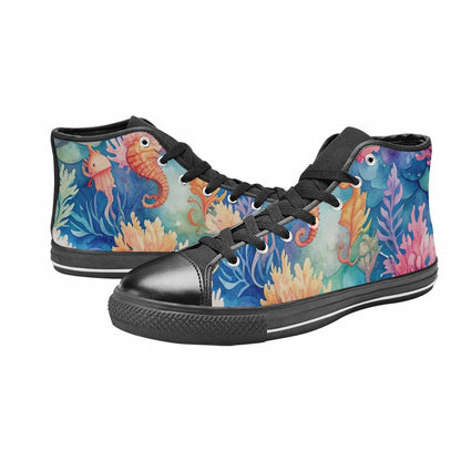 MEN'S Fish Scale Coral High Top Canvas Dark Academia Custom Sneakers