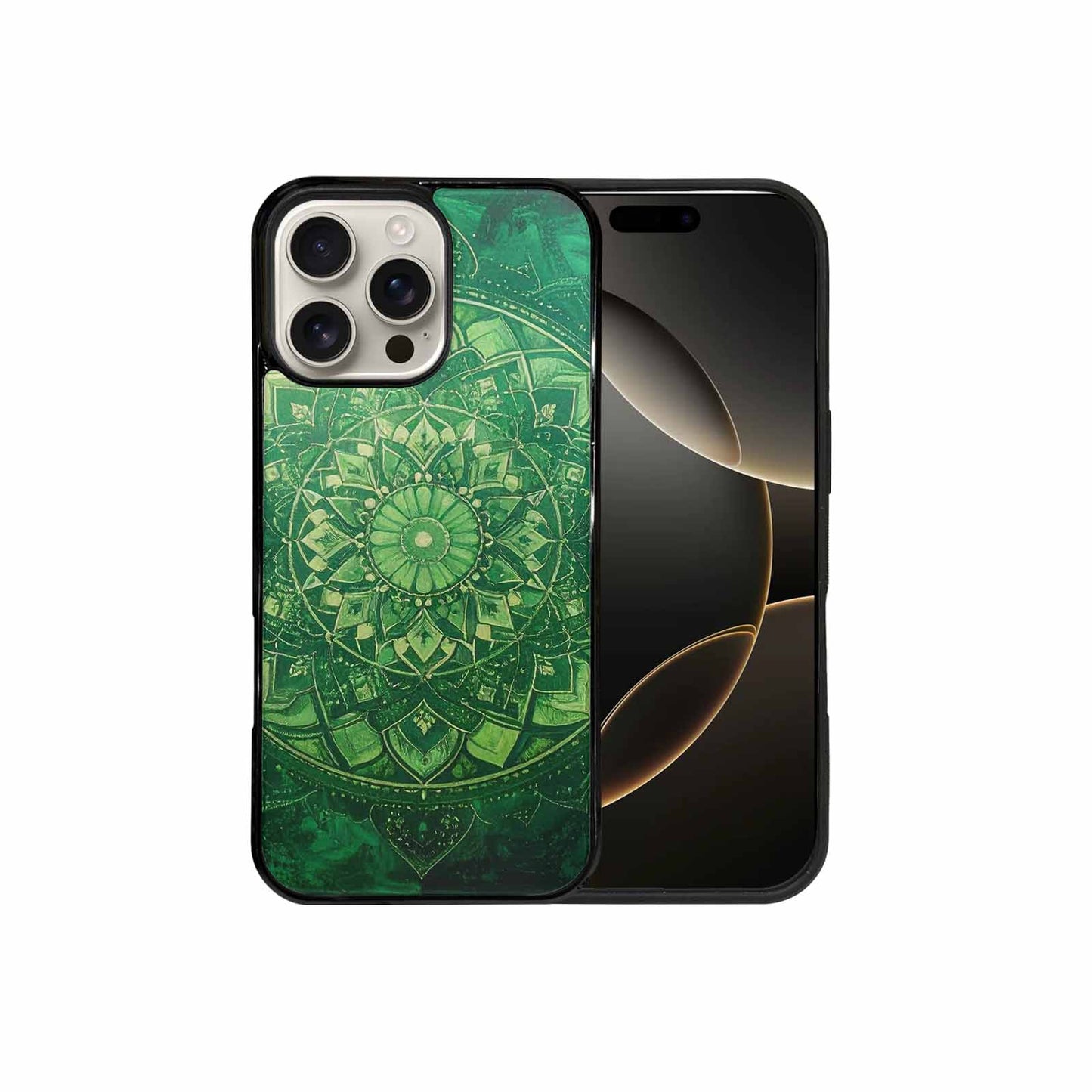 iPhone 16 Pro Max Case — Green Mandala Bohemian Print Edge To, Custom Designed Case Cover