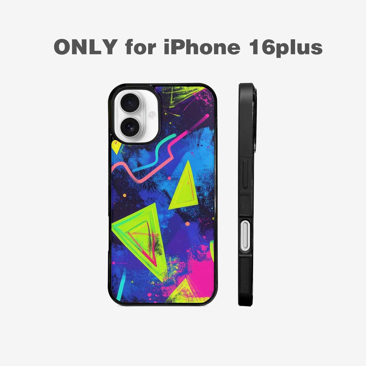 iPhone 16 Plus Case — Memphis Squiggles Triangles Dots, Custom Made Phone Cover