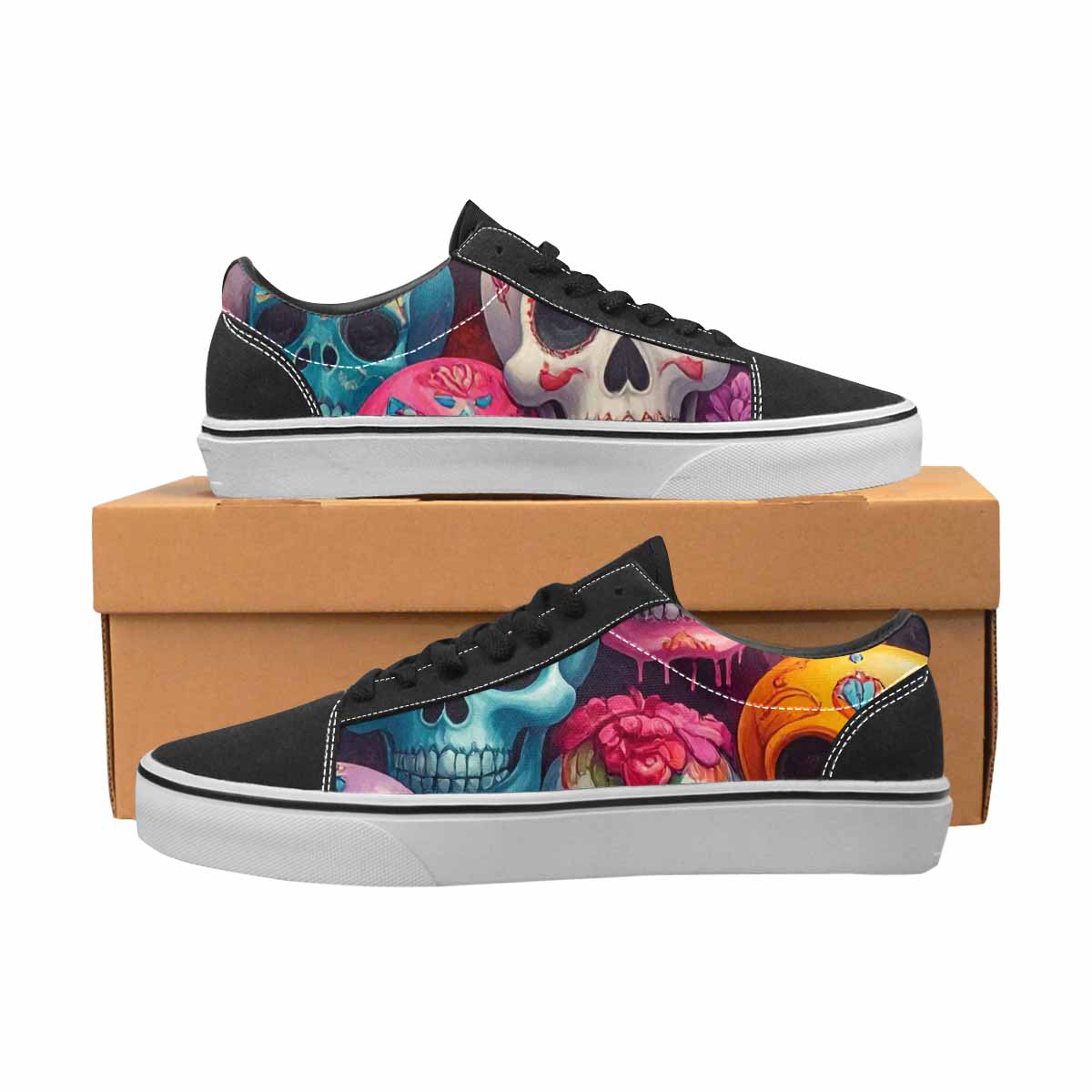 WOMEN'S Sugar Skulls Melting Sugar Lace-Up Canvas Wallpaper Art Custom Sneakers