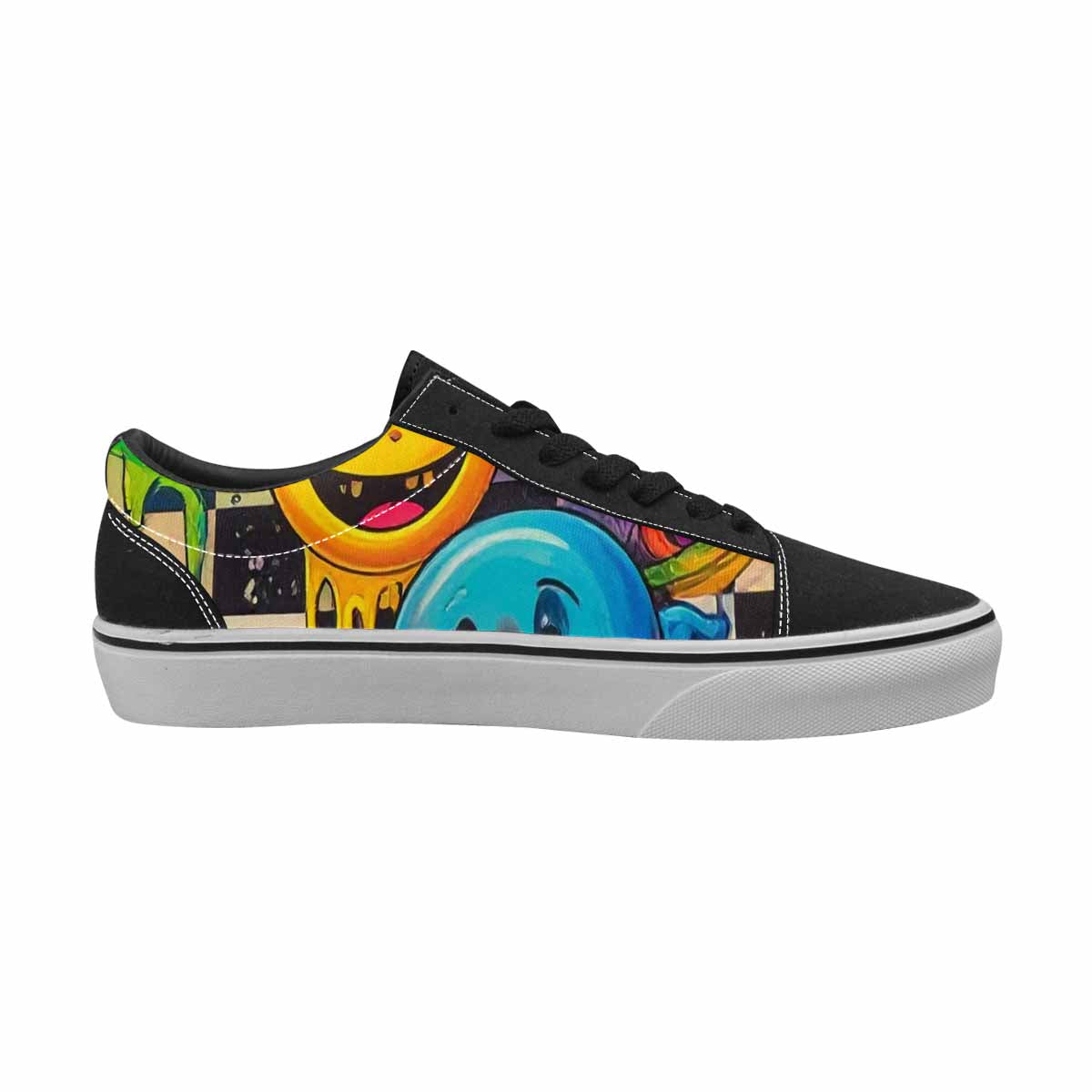 WOMEN'S Yellow Smiley Face Canvas Lace-Up Wallpaper Art Custom Sneakers