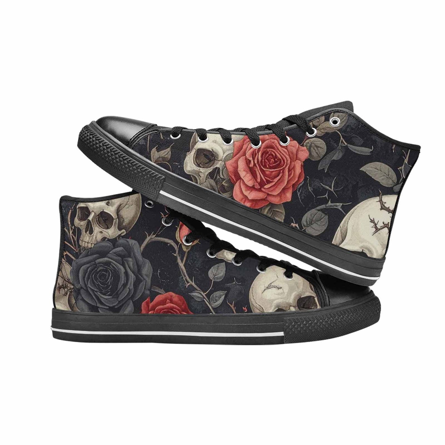 MEN'S Skulls - Roses High Top Canvas Cottagecore Custom Sneakers
