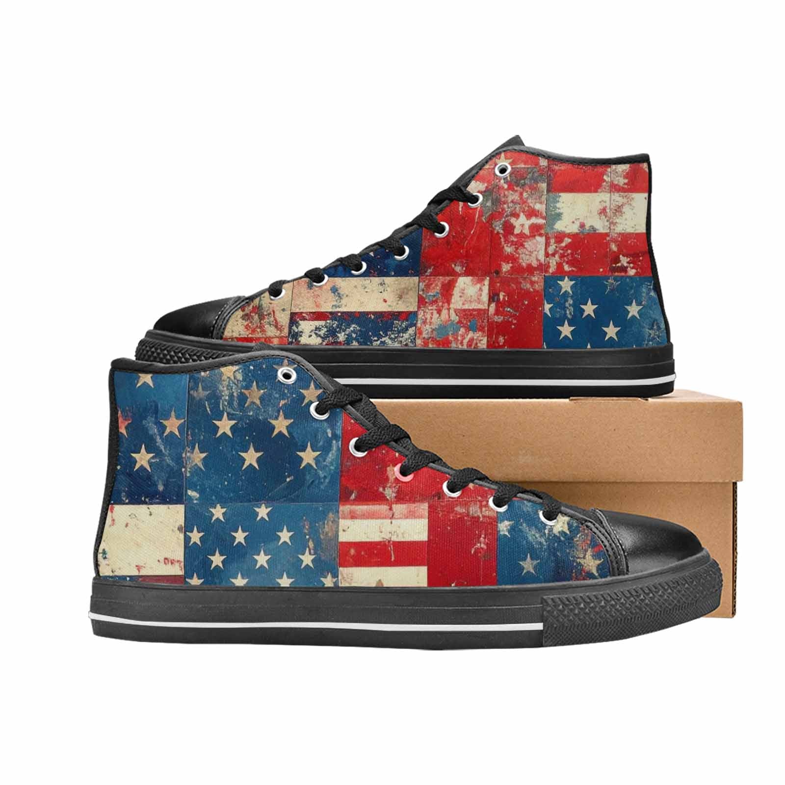 MEN'S American Flag Stars High Top Canvas Dark Academia Custom Shoes
