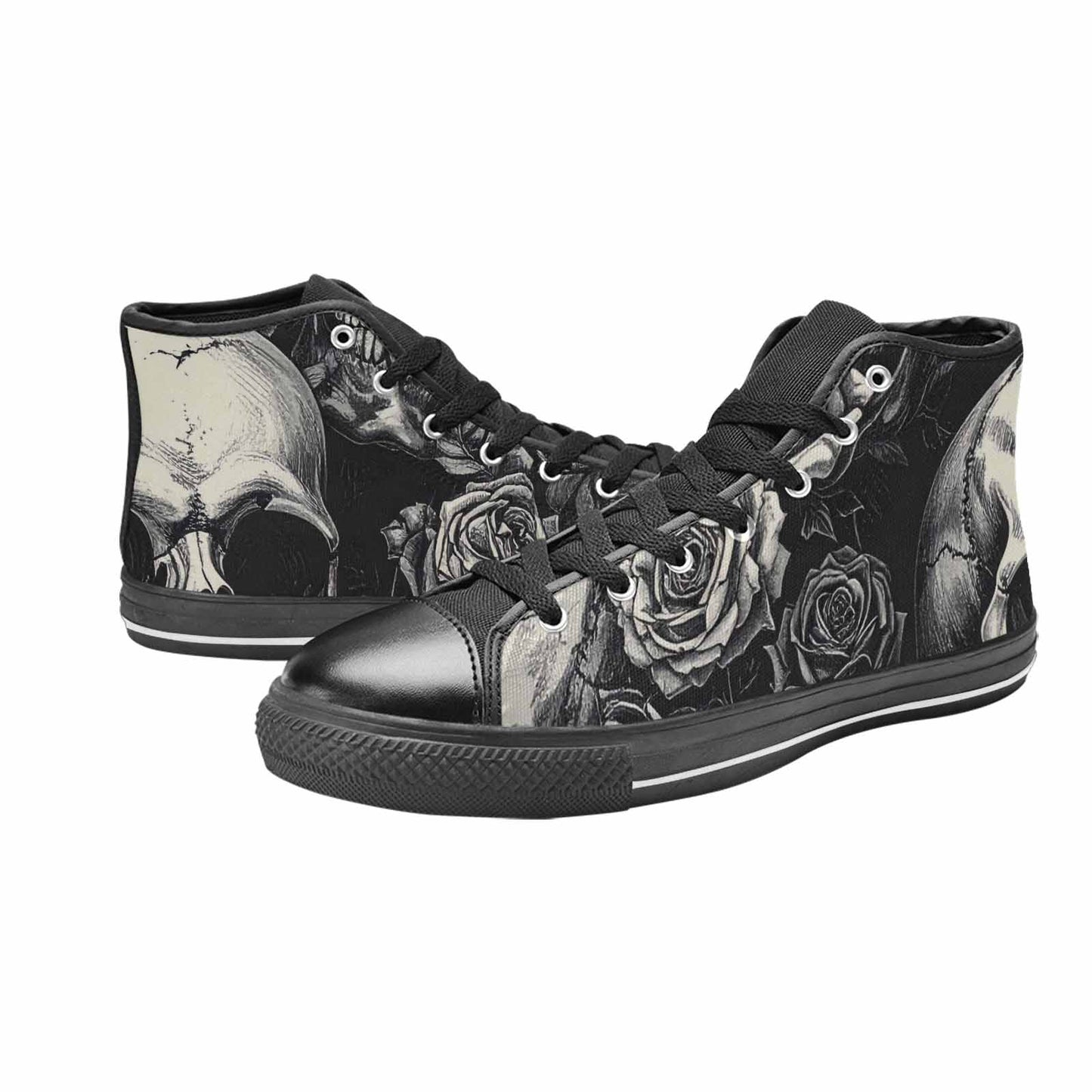 MEN'S Skulls Roses Black Ink Alt High Top Canvas Surreal Shoes