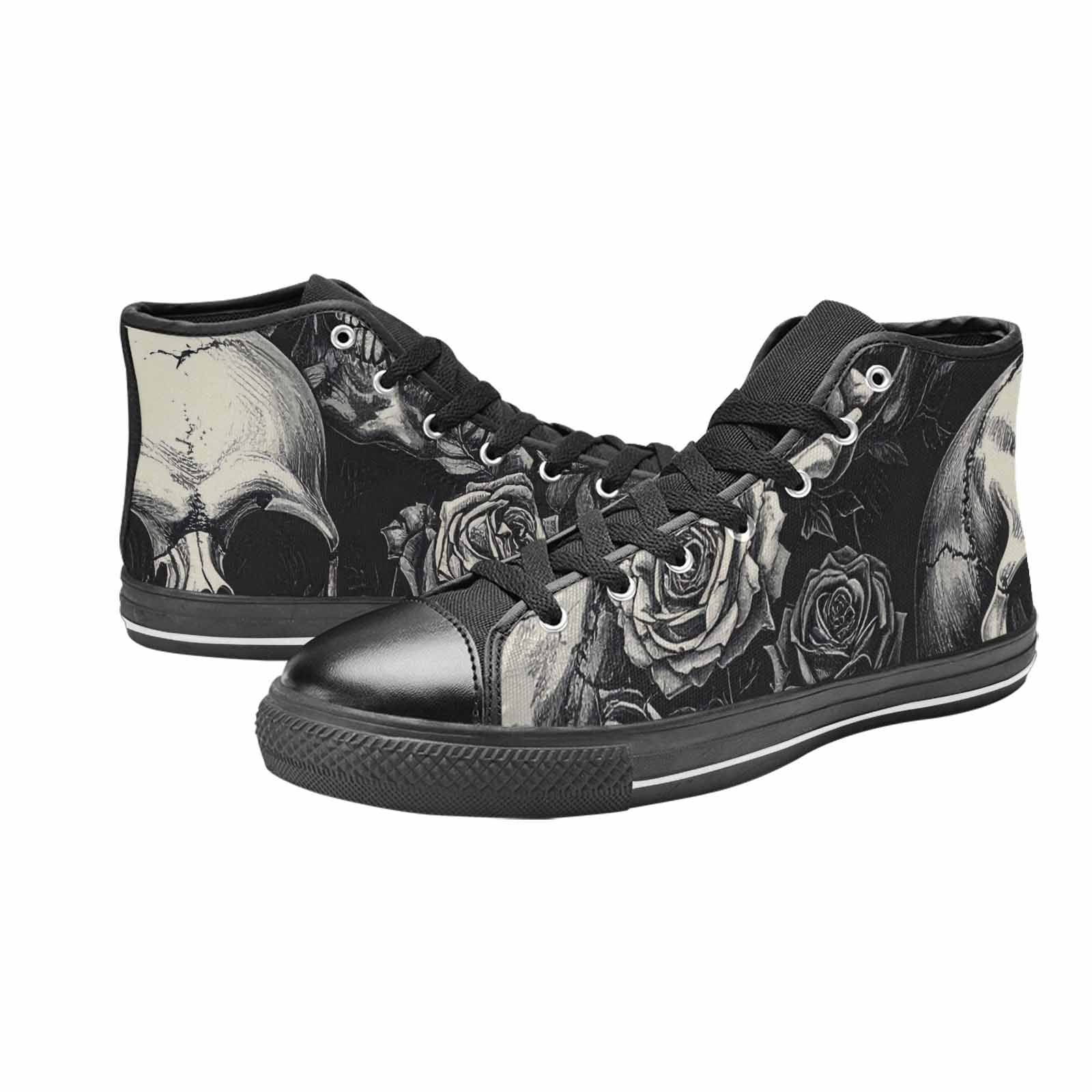 MEN'S Skulls Roses Black Ink Alt High Top Canvas Surreal Shoes