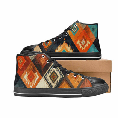 MEN'S Southwestern Geometric Diamond High Top Canvas Dark Academia Shoes