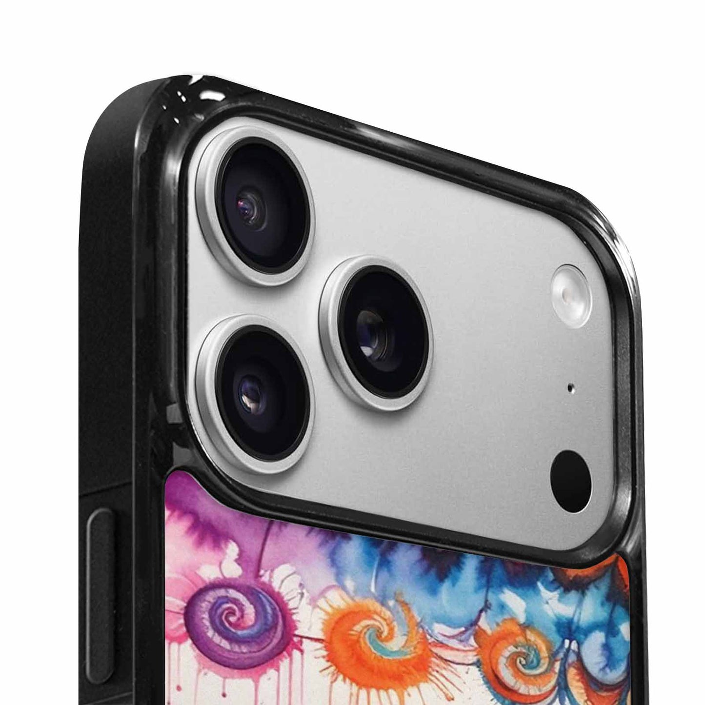iPhone 17 Pro Case — Tie Dye Swirls Black Red Tie, Personalized Phone Case