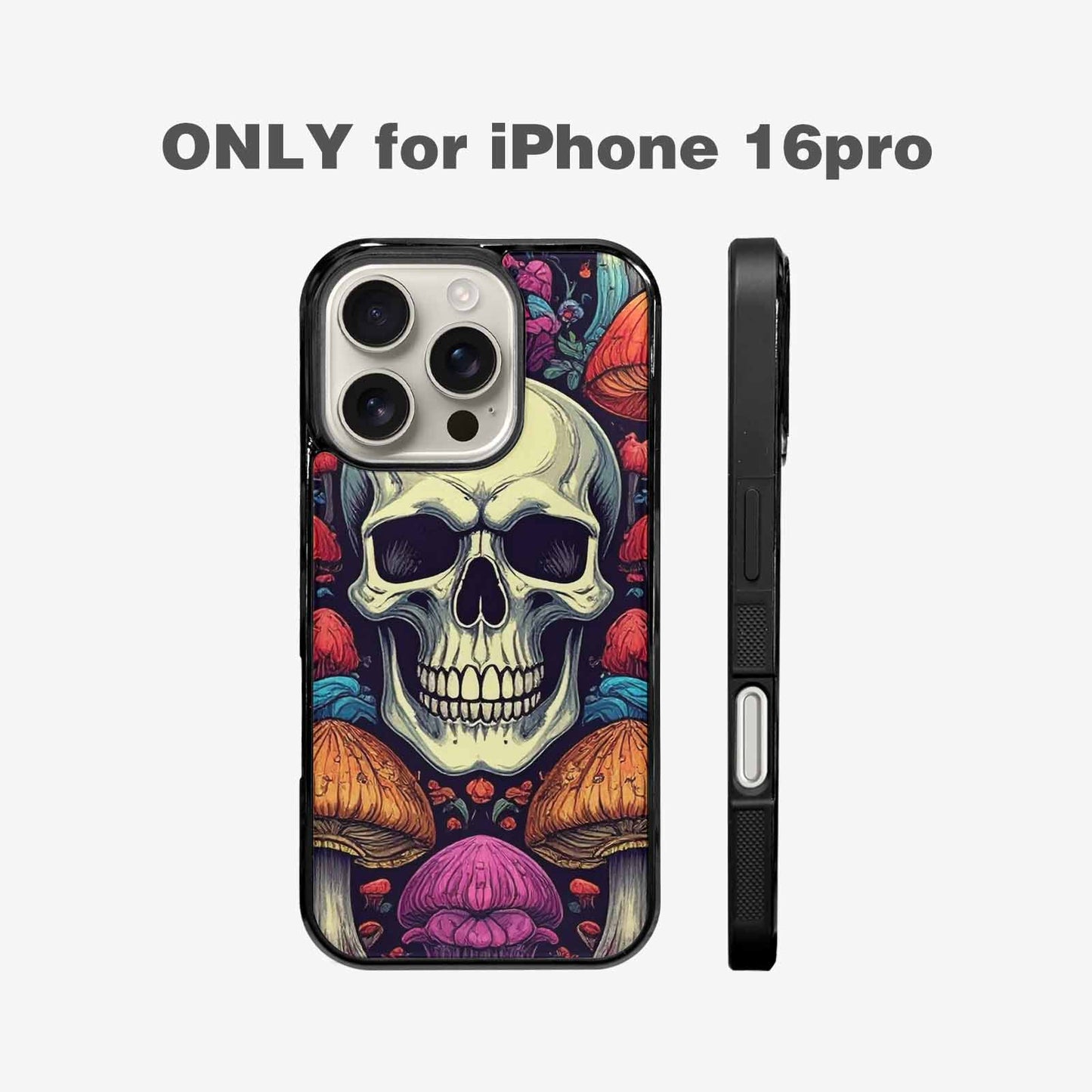 iPhone 16 Pro Case — Mushroom Skull, Custom Art Phone Cover