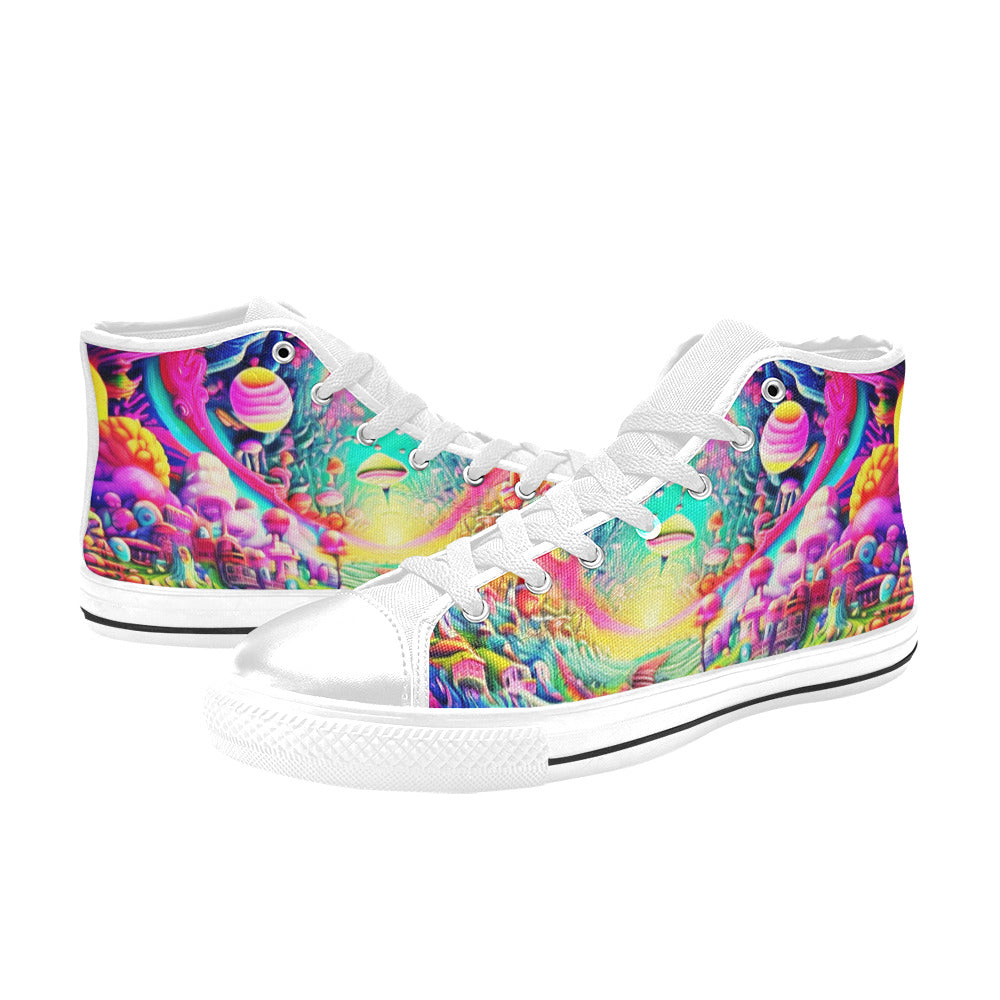 WOMEN'S Trippy World Art 8 High Top Canvas Wallpaper Art Sneakers