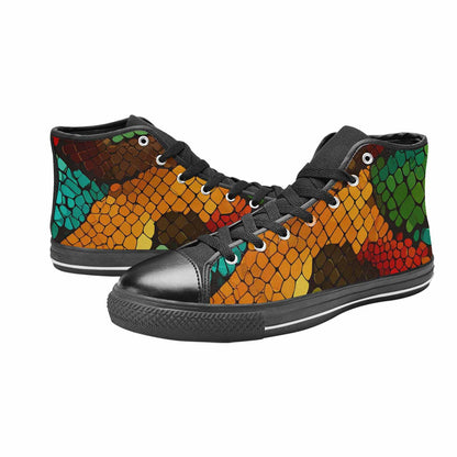 WOMEN'S Dark Snake Print High Top Canvas Neon Fantasy Shoes