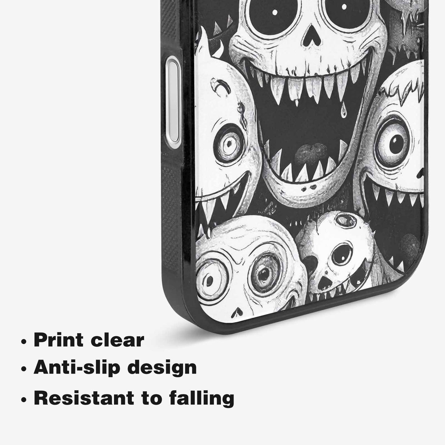 iPhone 16 Plus Case — Black And White Monster Face Collage, Original Design Phone Case