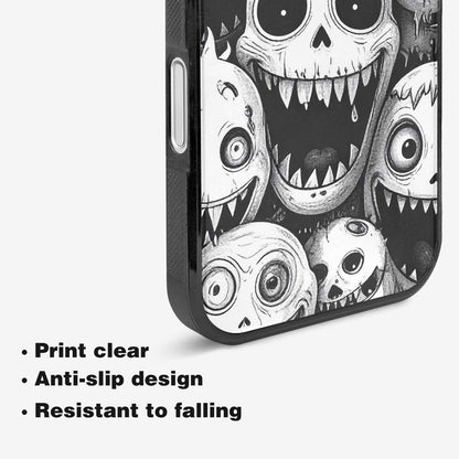 iPhone 16 Plus Case — Black And White Monster Face Collage, Original Design Phone Case