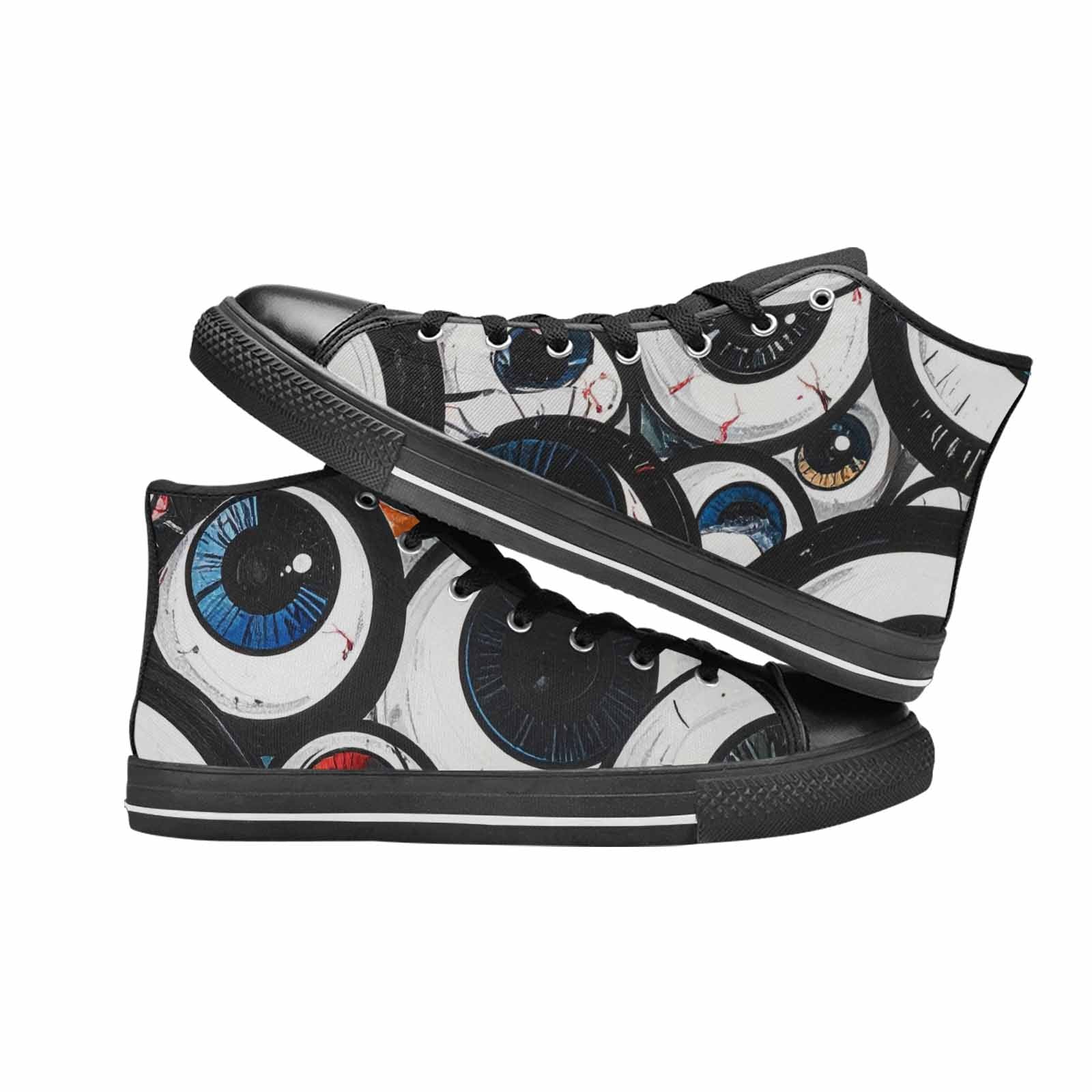 WOMEN'S Googly Cartoon Eyeballs High Top Canvas Wallpaper Art Custom Shoes