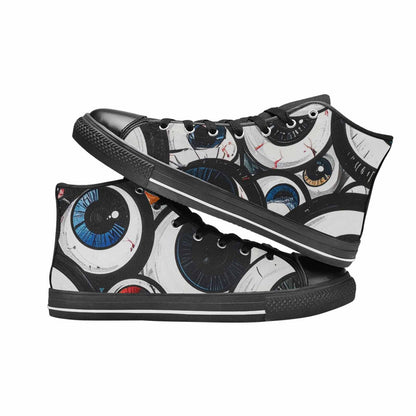 WOMEN'S Googly Cartoon Eyeballs High Top Canvas Wallpaper Art Custom Shoes