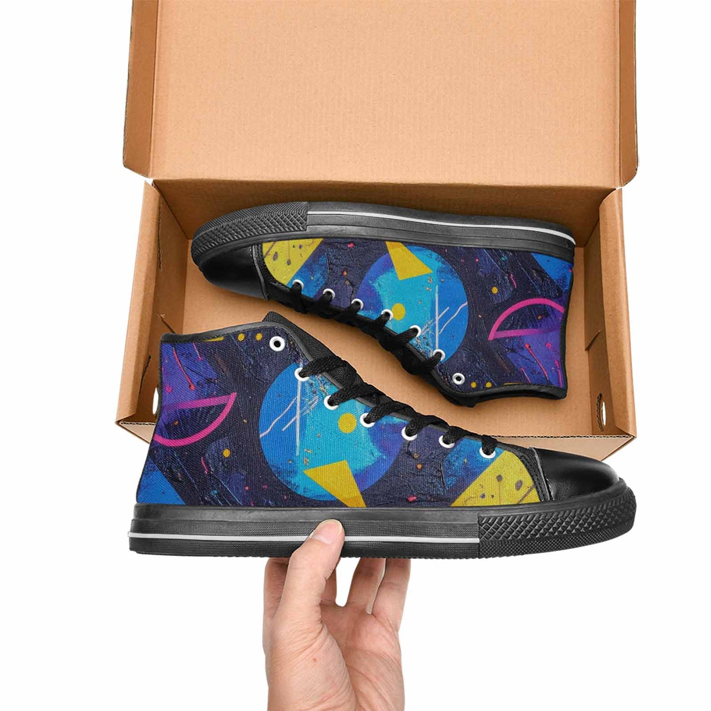 WOMEN'S Memphis Squiggles Triangles Dots High Top Canvas Vivid Sneakers