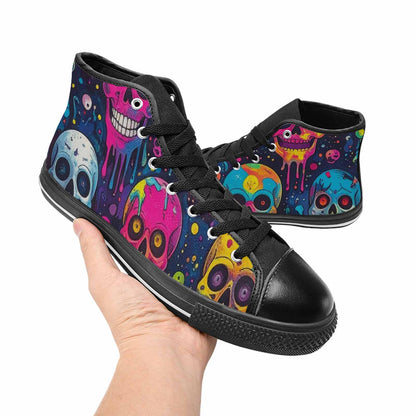 MEN'S Skeleton People Face High Top Canvas Grunge Sneakers