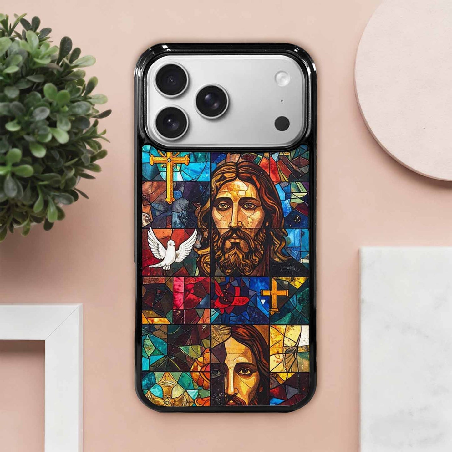 iPhone 17 Pro Max Case — Jesus Face Small Cross Original Art, Custom Print Case Cover