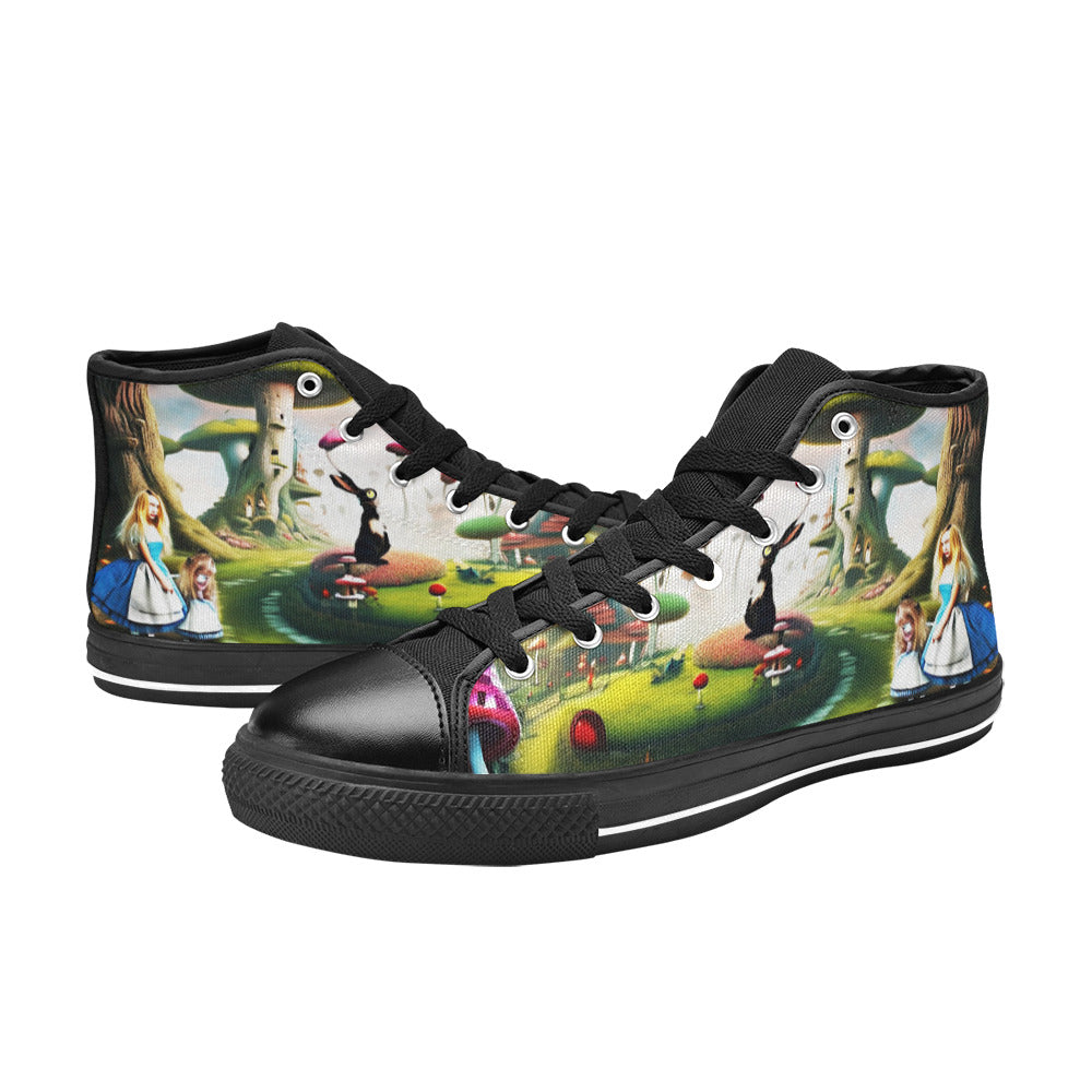 MEN'S Freaky World Wonderland Distorted High Top Canvas Grunge Custom Sneakers