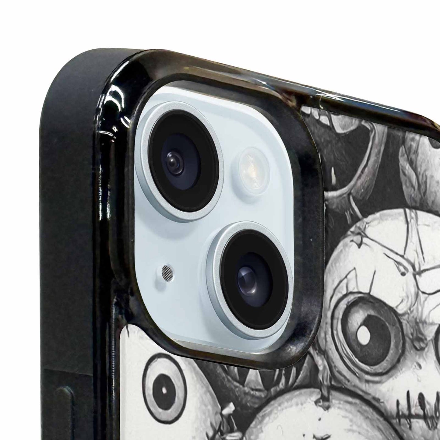 iPhone 15 Plus Case — Black And White Monster Face Collage, Personalized Phone Case
