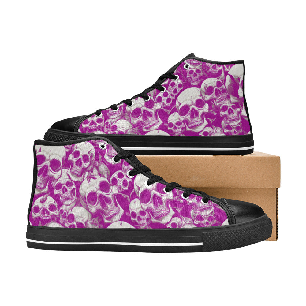 WOMEN'S Skulls Mania Purple High Top Canvas Surreal Custom Shoes