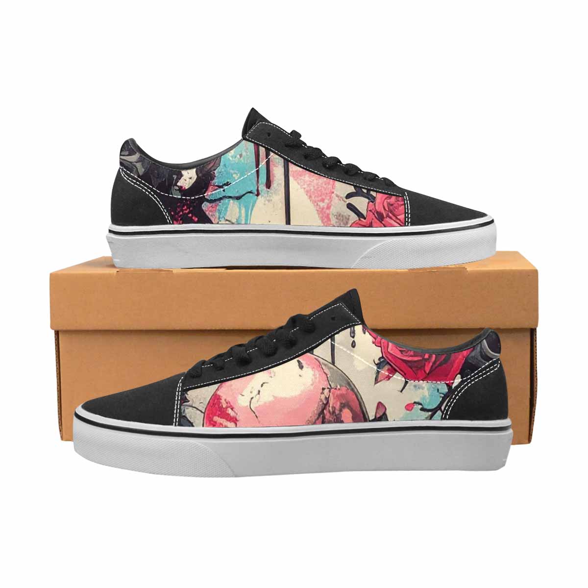 WOMEN'S Skulls Roses Skulls Roses Lace-Up Canvas Surreal Custom Shoes