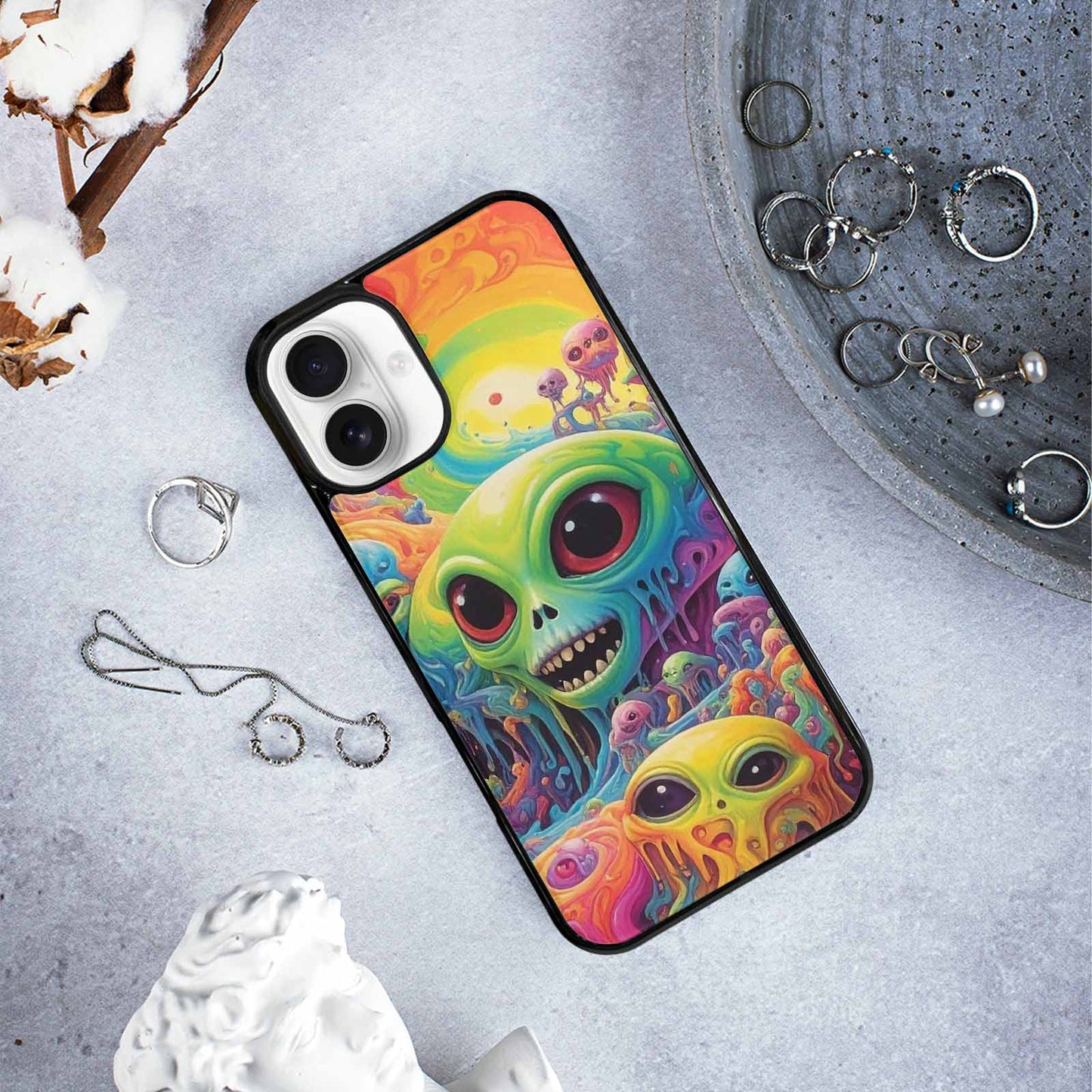 iPhone 16 Plus Case — Aliens Tie Dyemelting Aliens P, Custom Designed Case Cover
