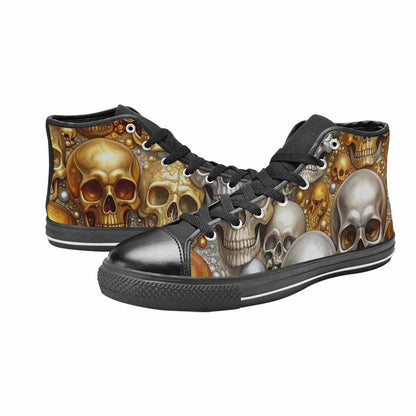 WOMEN'S Skulls - Metallic-Chrome- High Top Canvas Cottagecore Custom Shoes