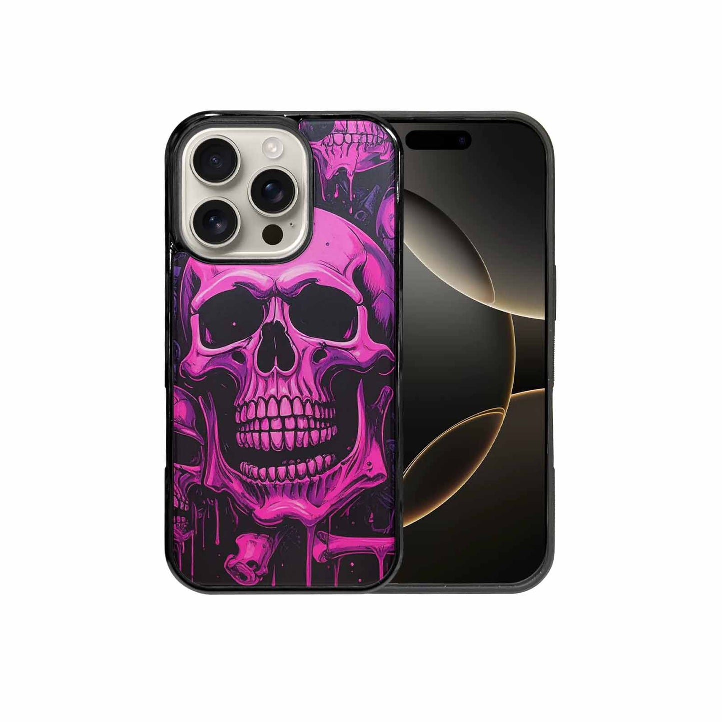 iPhone 16 Pro Case — Pink Purple Skeletons Neon Drip Melting, Custom Print Case Cover